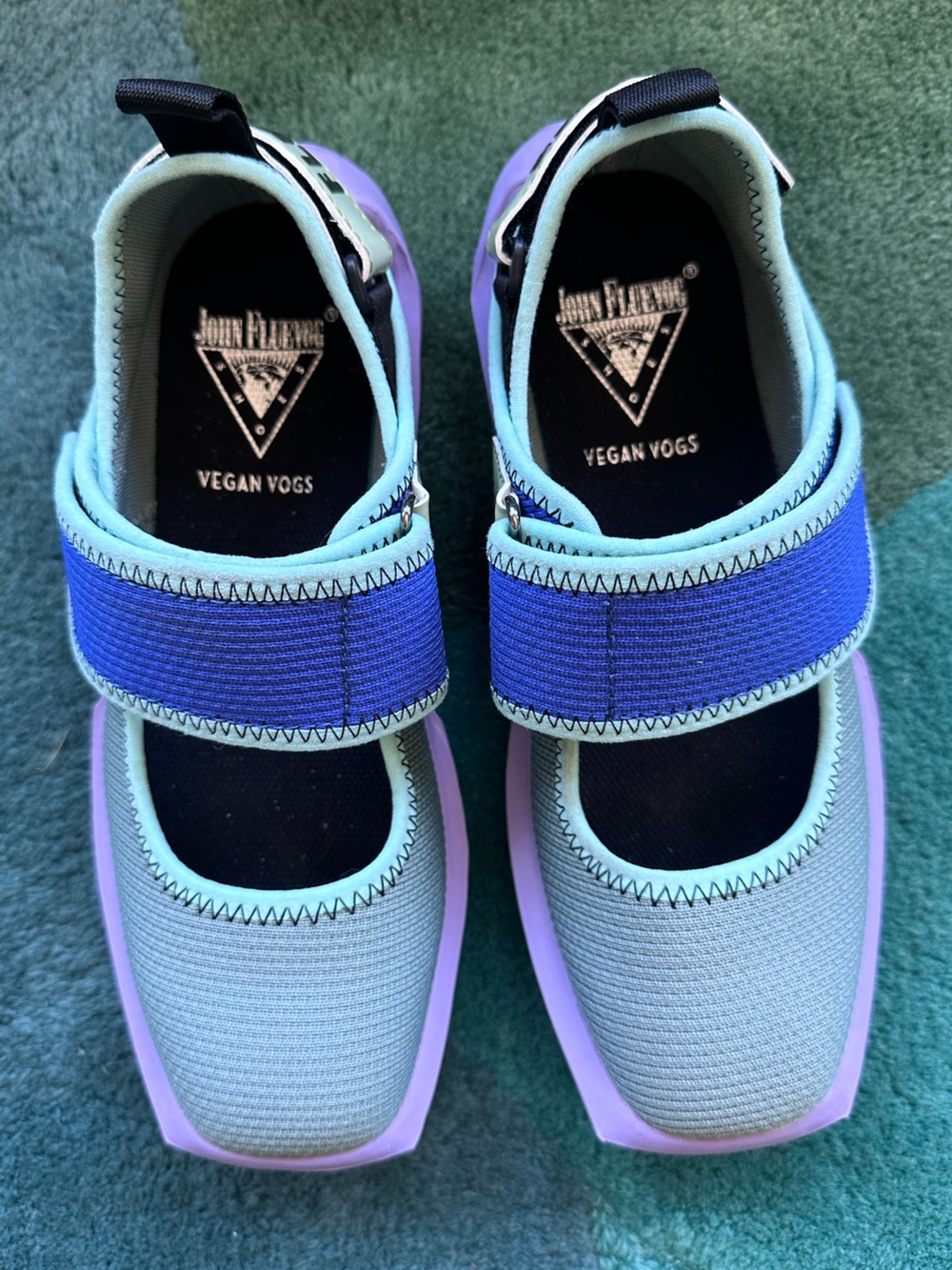 Fluevog EXCELLENT Angel Blair vegan Velcro strap green/blue/purple MJ sneaker -9 - Picture 8 of 16